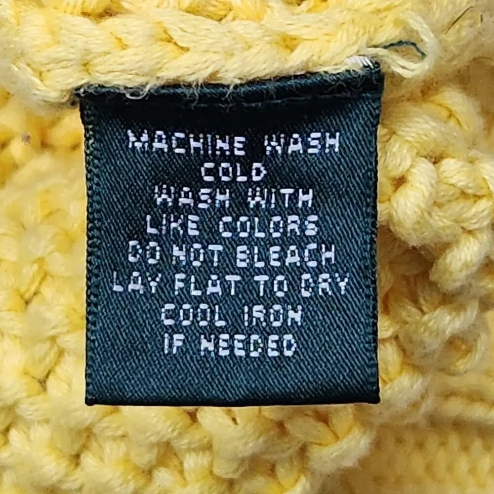 Lauren Ralph Lauren Sweater Womens Large Yellow Cotton Cable Zip Toggle Cardigan